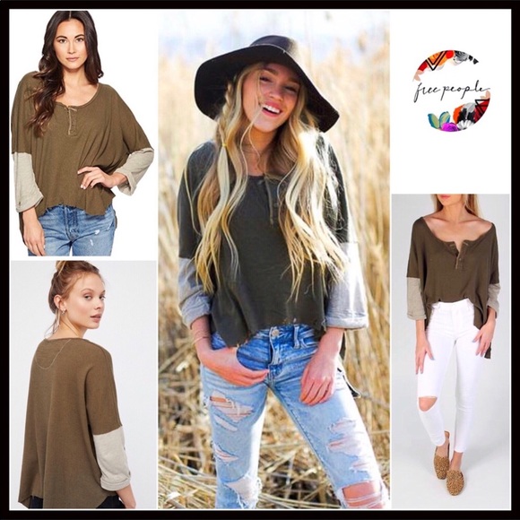 FREE PEOPLE LONG SLEEVES HENLEY HI-LO TEE TOP A3C - Picture 8 of 8